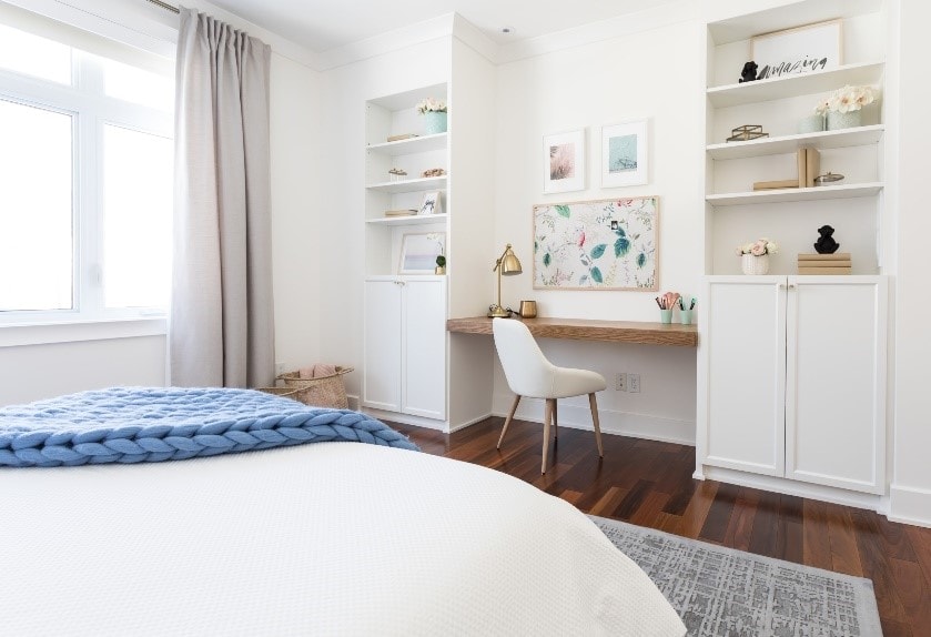 Transitional home office in a bedroom